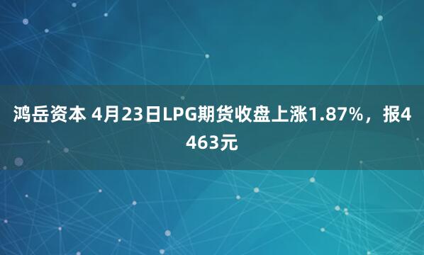 鸿岳资本 4月23日LPG期货收盘上涨1.87%，报4463元