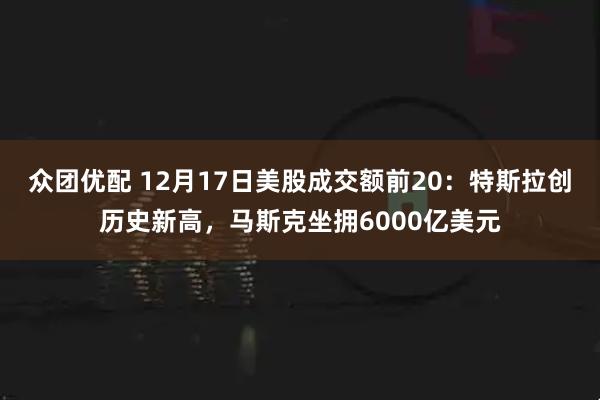 众团优配 12月17日美股成交额前20：特斯拉创历史新高，马斯克坐拥6000亿美元
