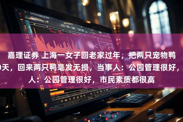 嘉理证券 上海一女子回老家过年，把两只宠物鸭留在公园放养10天，回来两只鸭毫发无损，当事人：公园管理很好，市民素质都很高